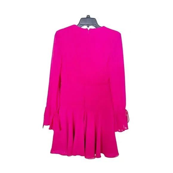 Mac Duggal Ieena 26411 Pink Pleated Mini Dress Size 0 Bell Sleeves Chiffon NWT - Picture 5 of 6